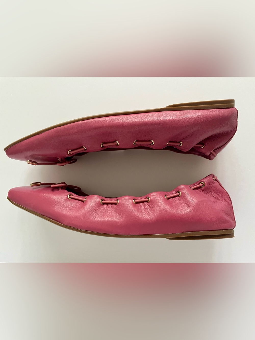 Vince Camuto Pink Leather Ballet Flats Size 9 Square Toe Lace Detail - Picture 3 of 11